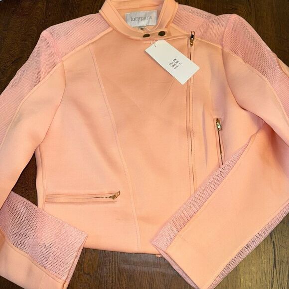 Jackets & Blazers - Lucy Paris Blush Moto Jacket NWT Size L Scuba Neoprene Mesh Panel